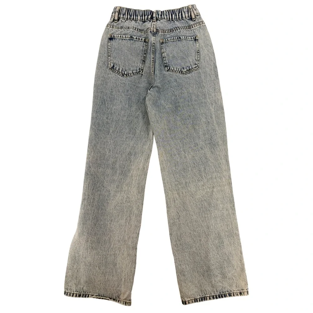 Y2K Graffiti Wide Leg Jeans Light‎ Wash Streetwear Skater Pants Womens M